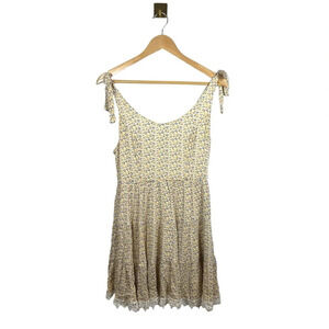 Altar’d State Tie Strap Floral Ruffle Crochet Mini Dress in Yellow Size S